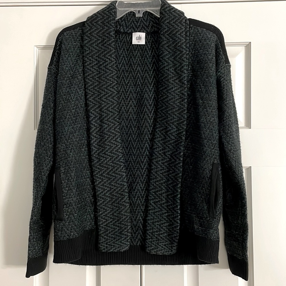 Cabi Green/Black Open Cardigan Sweater Size Small